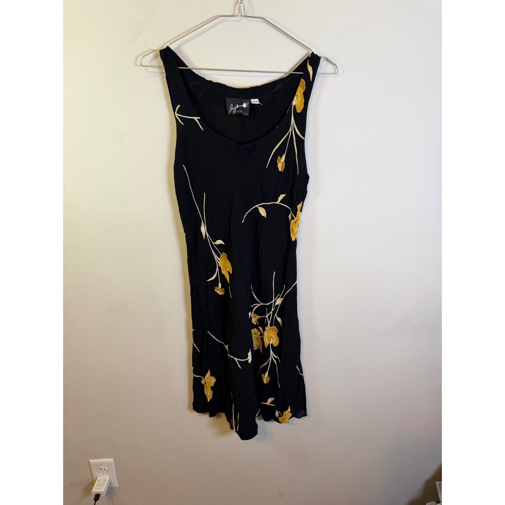 Benjamin A Womens Dress Vintage Floral Black Yellow Size M